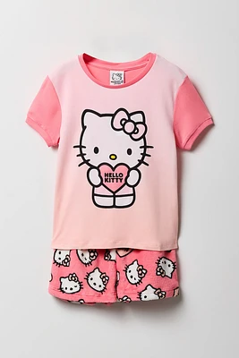 Girls Hello Kitty T-Shirt & Short 2 Piece Pajama Set