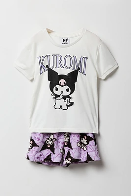 Ensemble pyjama avec t-shirt et short à imprimé Kuromi pour fille