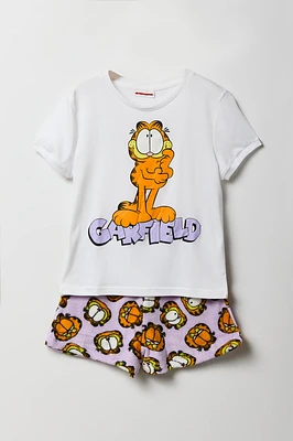 Ensemble pyjama avec t-shirt et short à imprimé Garfield pour fille