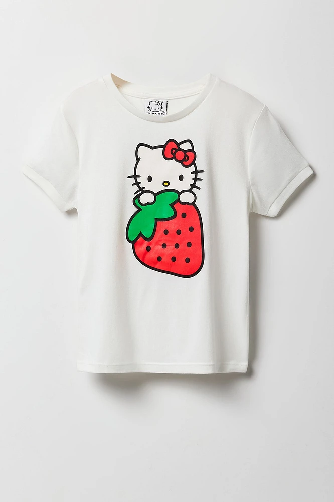 Girls Hello Kitty Strawberry T-Shirt & Short 2 Piece Pajama Set