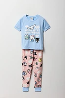 Girls Hello Kitty T-Shirt & Plush Pant 2 Piece Pajama Set