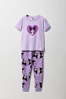 Girls Kuromi T-Shirt & Plush Pant 2 Piece Pajama Set