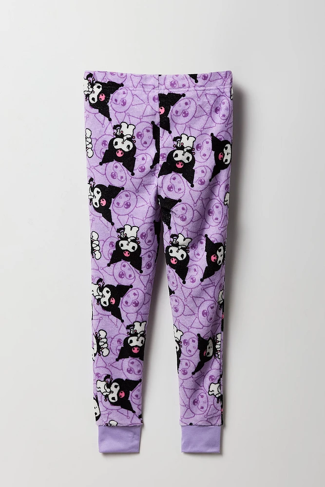 Girls Kuromi T-Shirt & Plush Pant 2 Piece Pajama Set