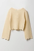 Chandail en tricot crocheté avec manches cloche pour fille
