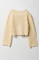 Chandail en tricot crocheté avec manches cloche pour fille