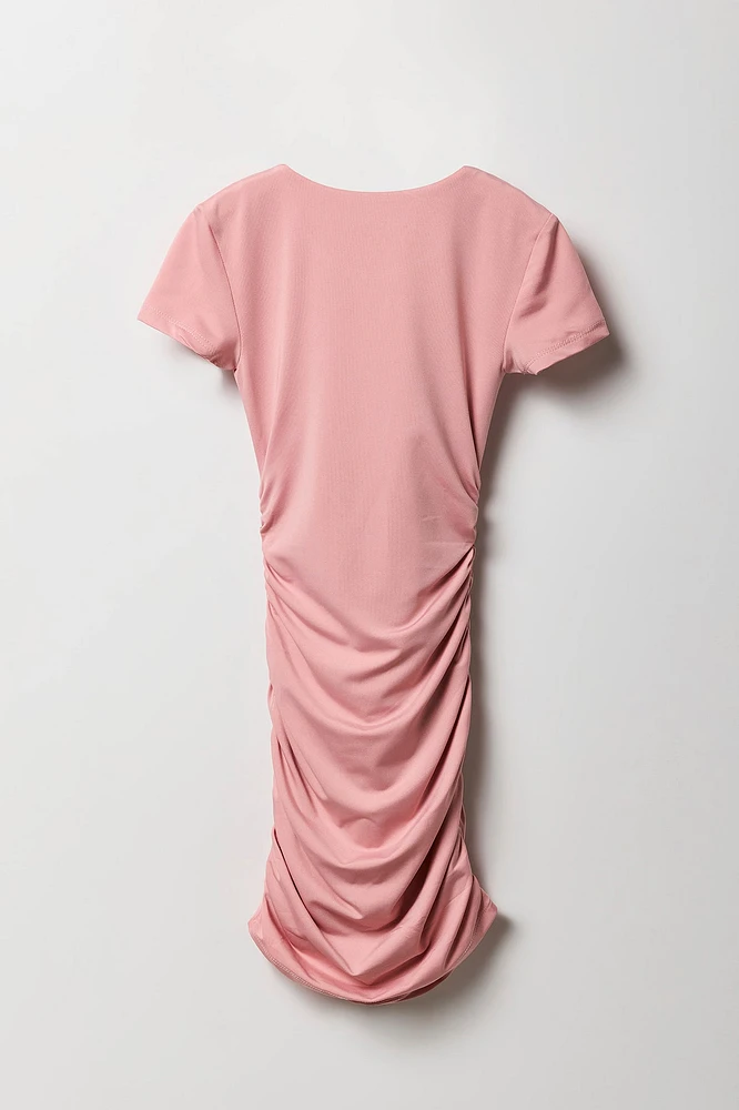 Girls Ruched Short Sleeve Dress