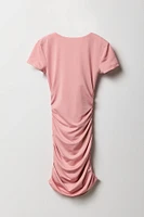 Girls Ruched Short Sleeve Dress