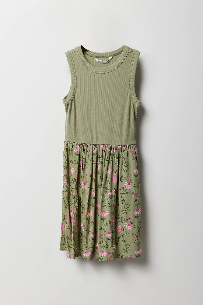 Girls Floral Ribbed Skater Dress