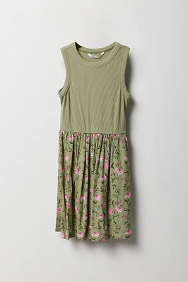 Girls Floral Ribbed Skater Dress