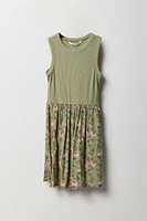 Girls Floral Ribbed Skater Dress