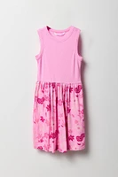 Robe avec jupe virevoltante côtelée fleurie pour fille