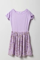 Girls Floral Chiffon Ruched Sleeve Skater Dress