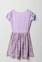 Girls Floral Chiffon Ruched Sleeve Skater Dress