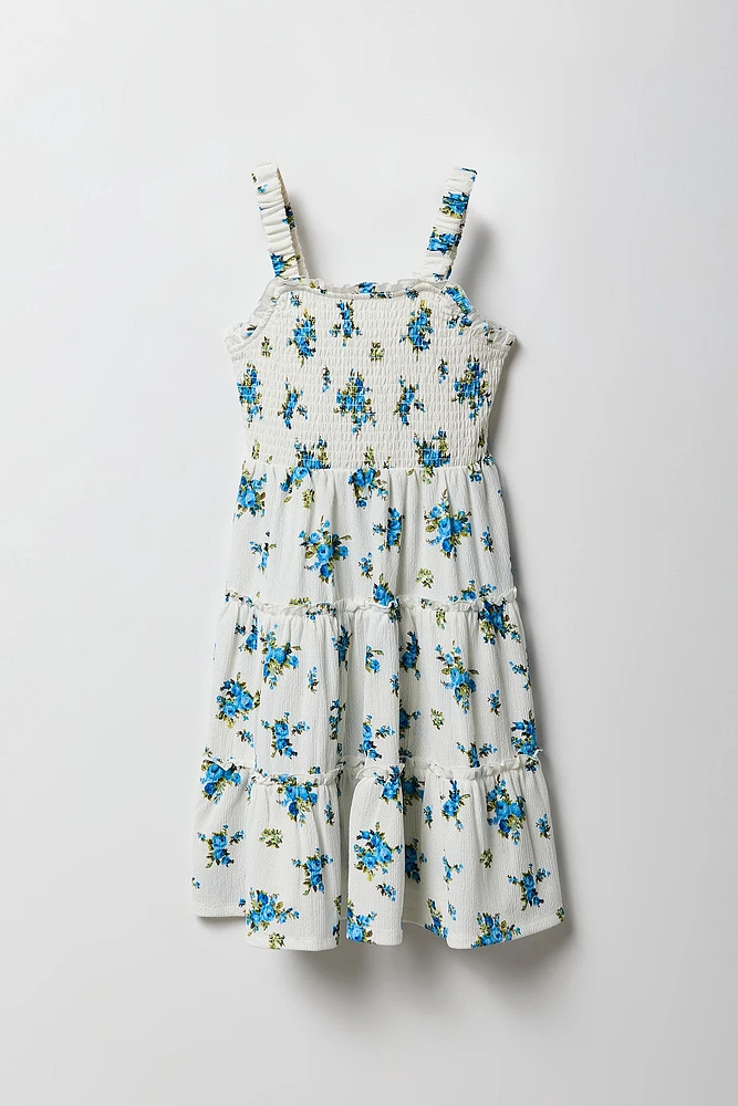 Robe smockée volantée fleurie pour fille