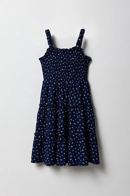 Girls Floral Smocked Tiered Dress