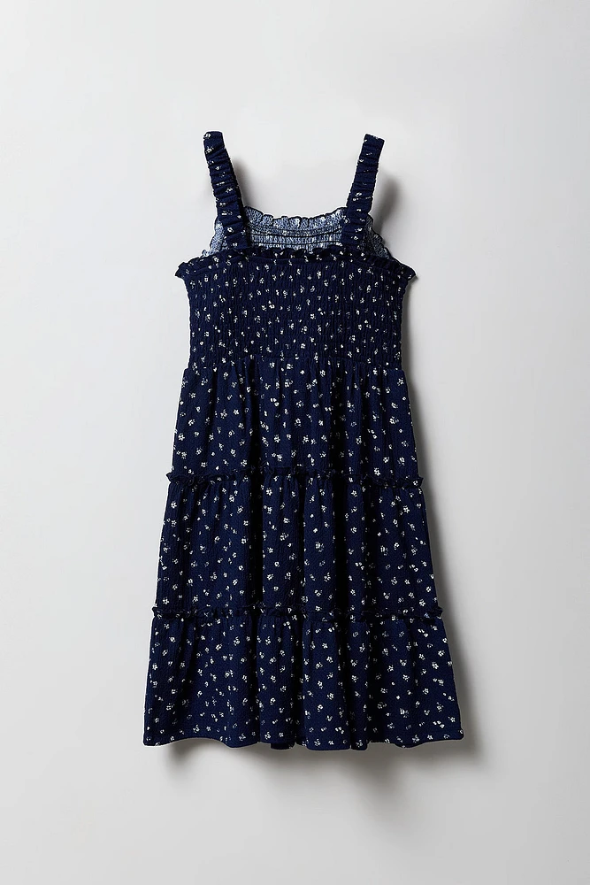 Girls Floral Smocked Tiered Dress