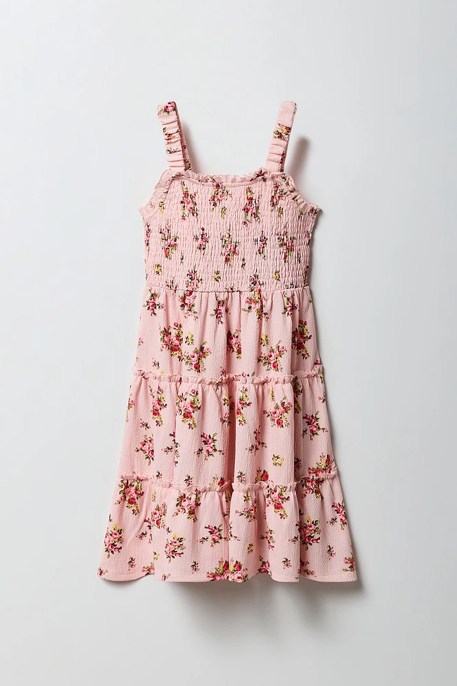 Girls Floral Smocked Tiered Dress