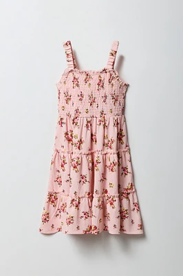 Girls Floral Smocked Tiered Dress