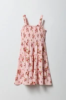 Girls Floral Smocked Tiered Dress