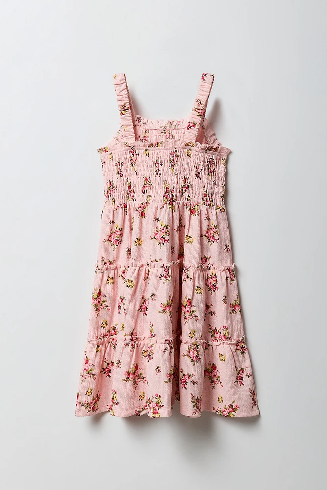 Girls Floral Smocked Tiered Dress
