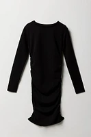 Girls Side Ruched Long Sleeve Dress