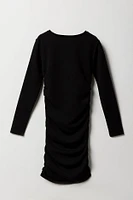 Girls Side Ruched Long Sleeve Dress