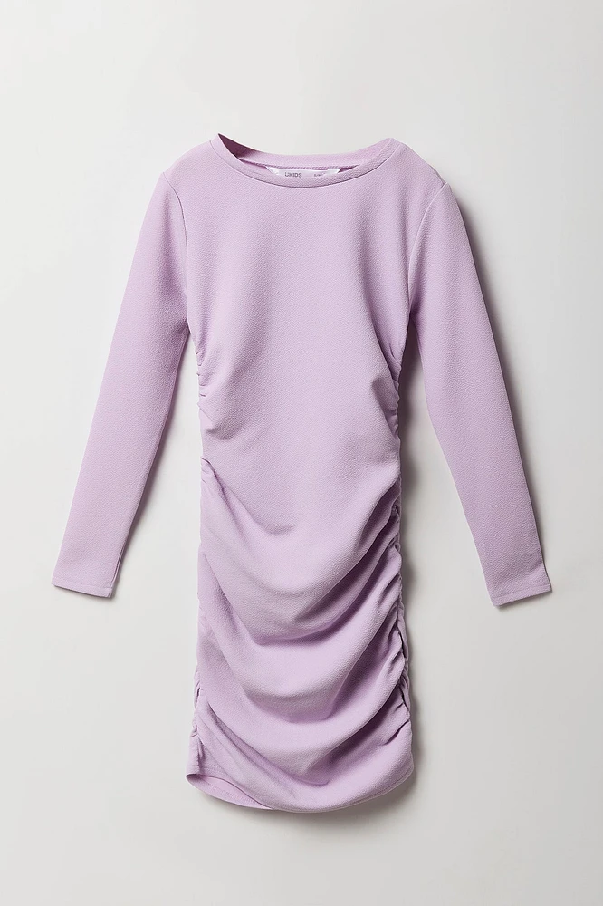 Robe Ã  manche longue ruchÃ©e sur le cÃ´tÃ© pour filles