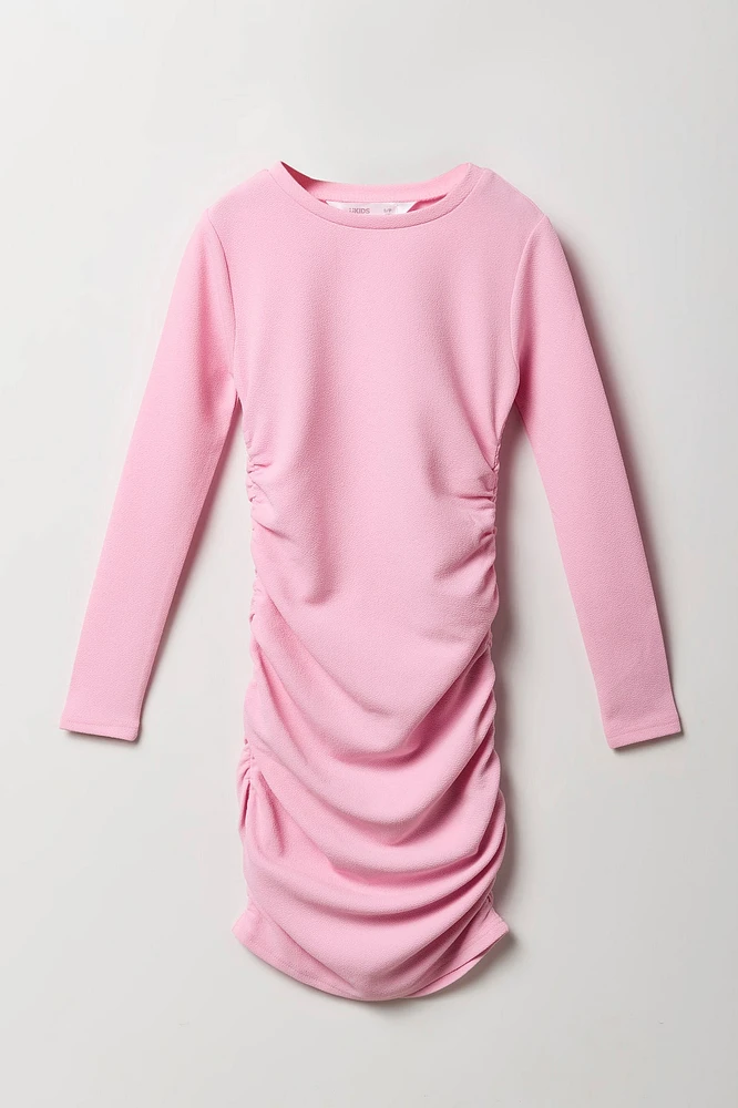 Girls Side Ruched Long Sleeve Dress