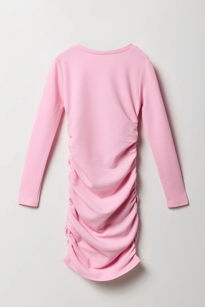 Girls Side Ruched Long Sleeve Dress