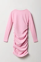 Girls Side Ruched Long Sleeve Dress