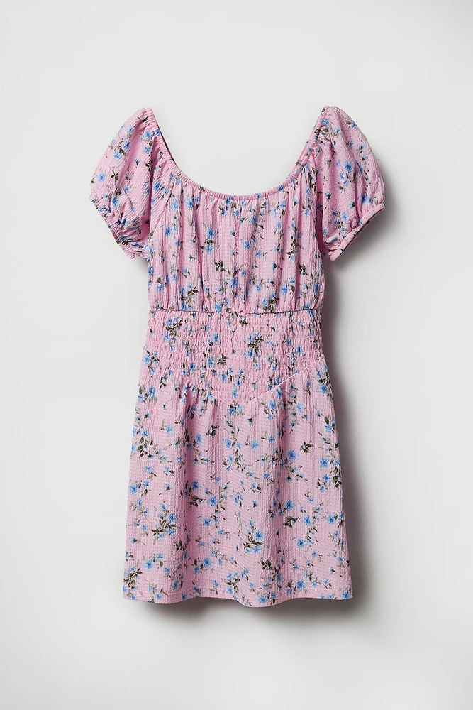 Girls Floral Smocked Dress