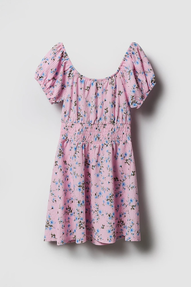 Girls Floral Smocked Dress