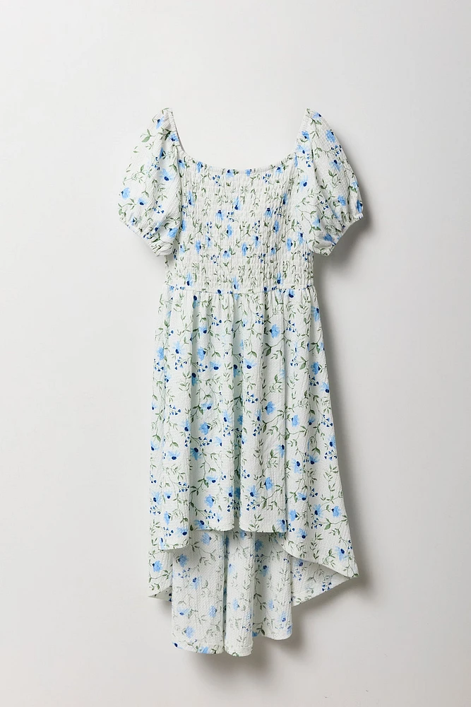 Robe asymétrique fleurie avec manches bouffantes pour fille