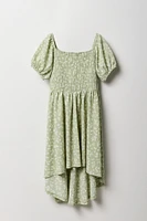 Girls Floral Puff Sleeve High-Low Dress