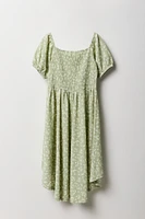 Girls Floral Puff Sleeve High-Low Dress