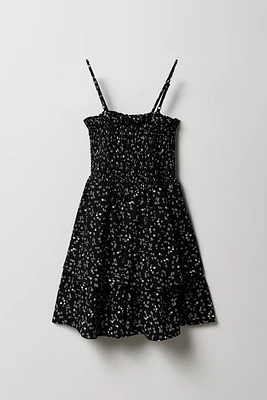 Girls Floral Crinkle Smocked Tiered Dress