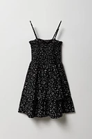 Girls Floral Crinkle Smocked Tiered Dress