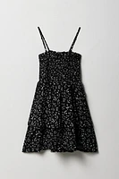 Girls Floral Crinkle Smocked Tiered Dress