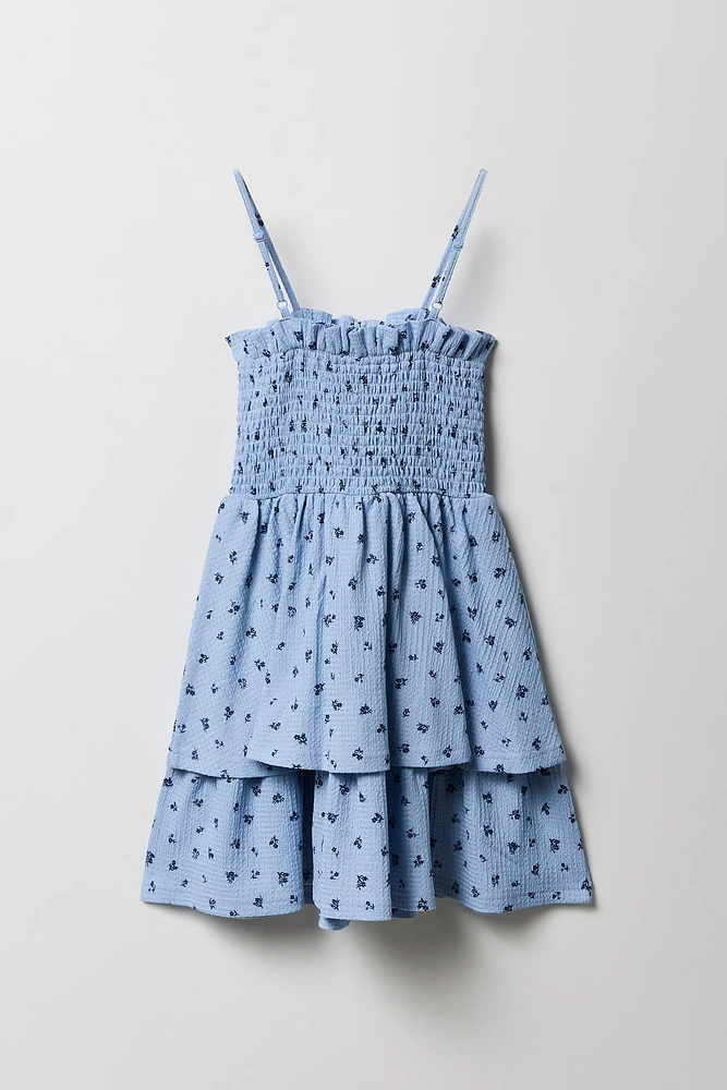 Robe volantée smockée froissée fleurie pour fille