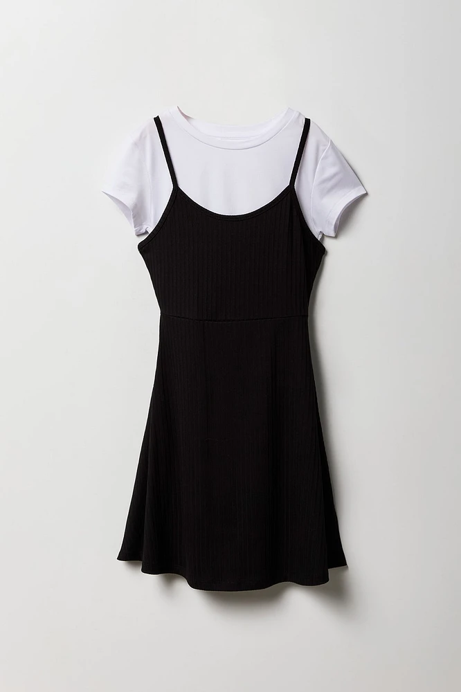 Girls T-Shirt & Ribbed Skater Dress 2 Piece Set