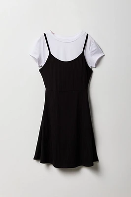 Girls T-Shirt & Ribbed Skater Dress 2 Piece Set