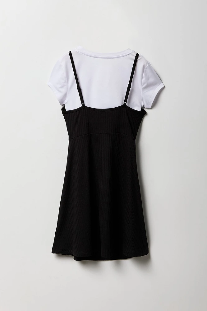 Girls T-Shirt & Ribbed Skater Dress 2 Piece Set