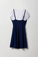 Ensemble avec t-shirt et robe à jupe virevoltante côtelée pour fille