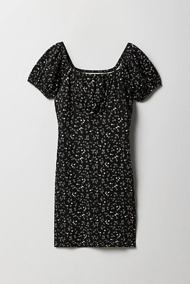 Girls Floral Ribbed Milkmaid Dress