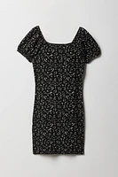 Girls Floral Ribbed Milkmaid Dress