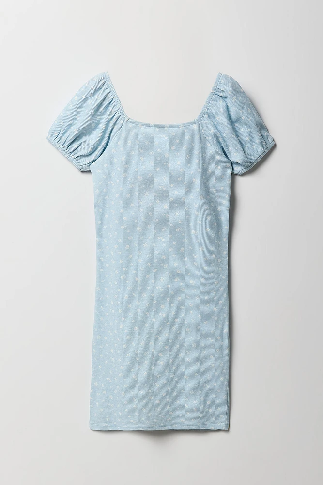 Robe à bustier côtelée imprimé floral pour filles