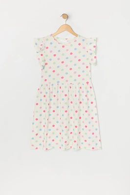 Girls Polka Dot Flutter Sleeve Dress