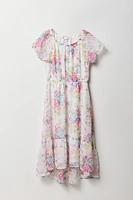 Girls Floral Chiffon High-Low Dress