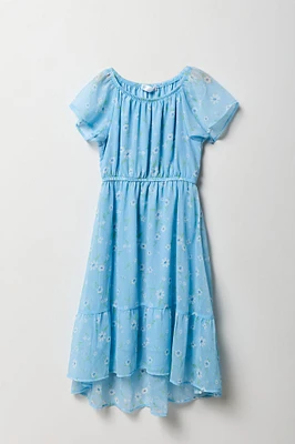 Girls Floral Chiffon High-Low Dress