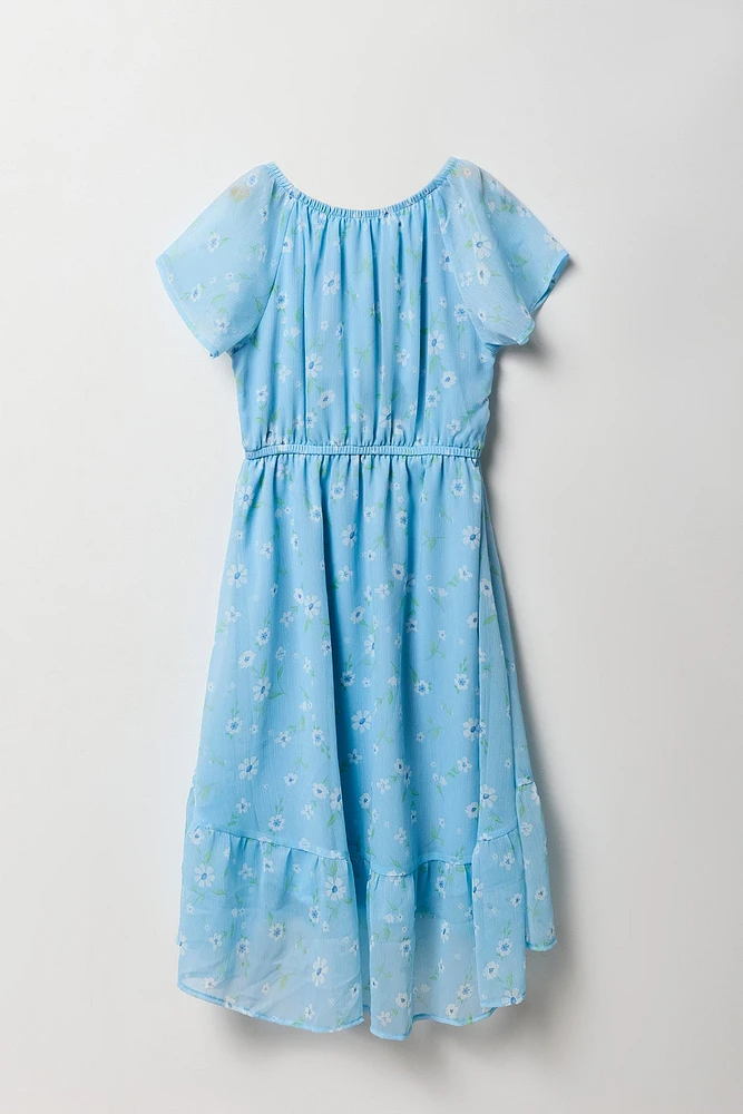 Girls Floral Chiffon High-Low Dress
